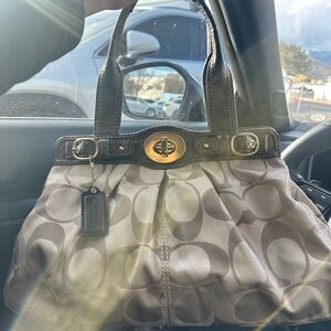 Coach Tan and Brown Signature Shoulder Bag